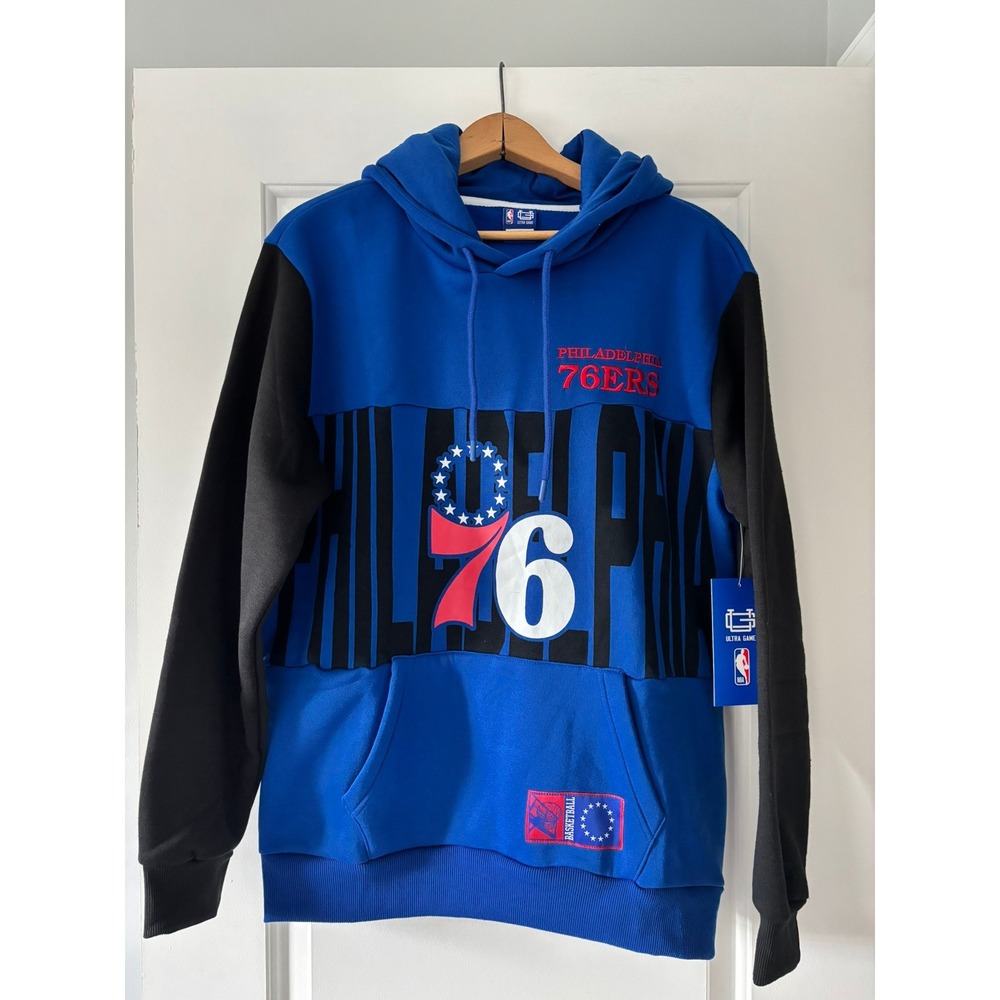 Ultra Game Philadelphia 76ers Hoodie Men Medium Blue Black NBA Basketball NWT
